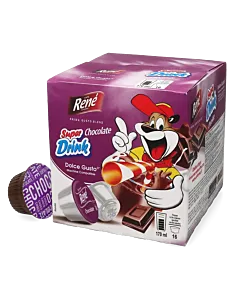 Caf&eacute; Ren&eacute; Super Drink Chocolate package and capsule for Dolce Gusto