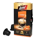 CafÃ© RenÃ© Caramel package and capsule for NespressoÂ®